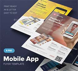 手机应用程序宣传单模板(6种色调)：Mobile App Flyer Template